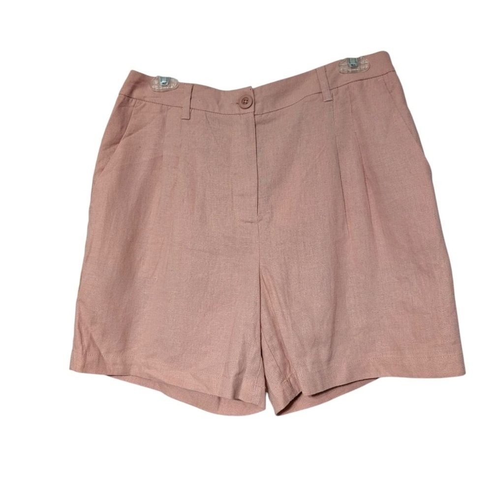 Violets And Roses Petal Pink Linen High Waisted Pleated Women's Pink Shorts 6/28